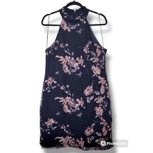 Mark & James x Badgley Mischka Navy Blue Pink Floral Halter Dress - Size 16
